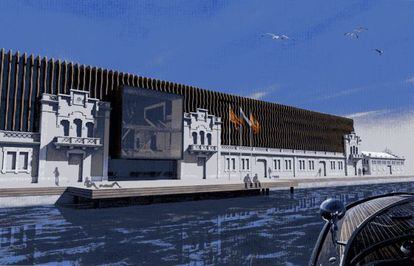 Recreación de la fachada del proyecto de la subsede del Museo del Hermitage en el puerto de Barcelona.