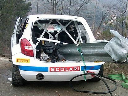 El coche de Kubica tras el accidente sufrido por el piloto polaco durante un rally en el norte de Italia.