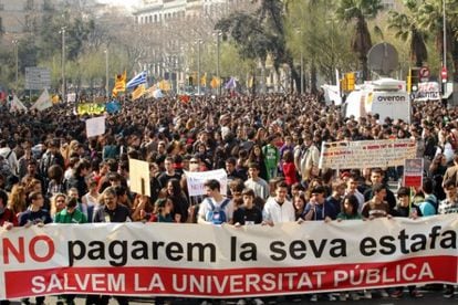 Protestas de estudiantes universitarios en Barcelona