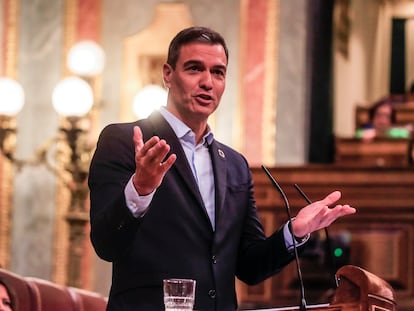 Pedro Sánchez, durante su comparecencia en el Congreso.