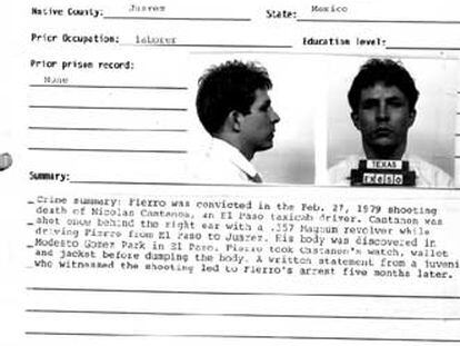 Ficha policial de César Fierro, el mexicano que lleva 25 años en el <i>corredor de la muerte</i>.