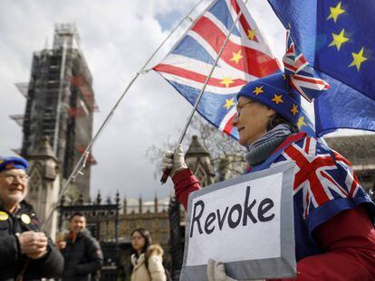 Manifestación en contra del Brexit en el Parlamento inglés, el pasado miércoles. 