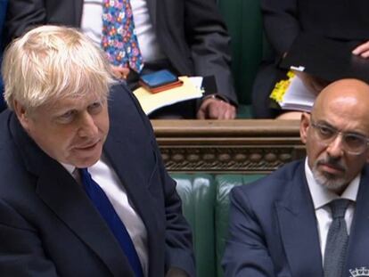 Boris Johnson, primer ministro del Reino Unido, durante la sesión de hoy en el parlamento británico