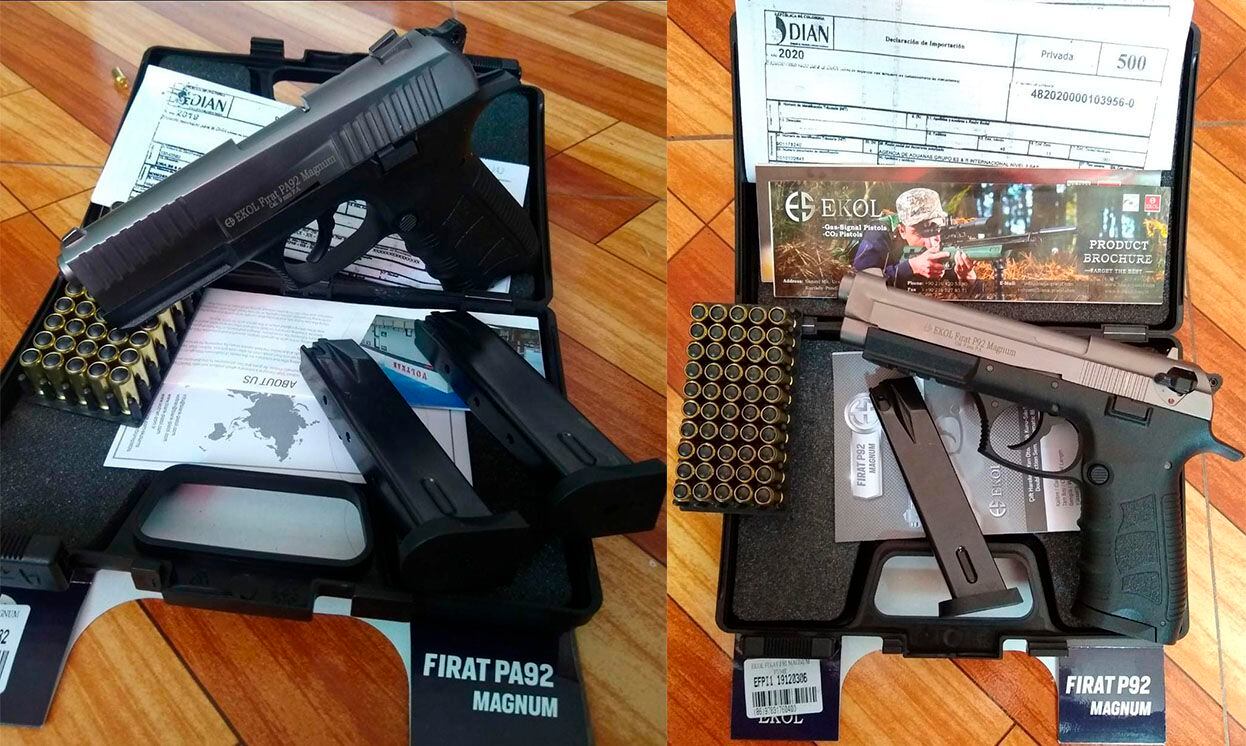 Pistolas turcas de marcas Ekol ofrecidas por vendedores en Bogotá en 2020.
