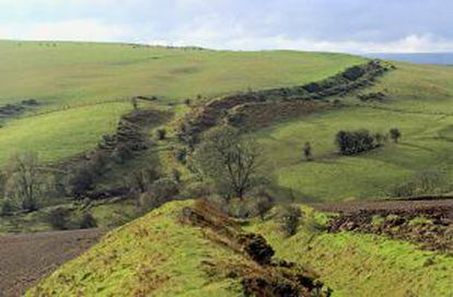Panorámica del dique de Offa, cerca de Knighton, en Gales (Reino Unido).