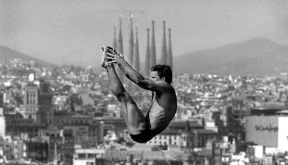 Un saltador se entrena antes del inicio de los Juegos Ol&iacute;mpicos de Barcelona 1992. 