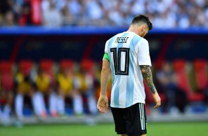 Messi, en su último partido con Argentina ante Francia en Rusia.