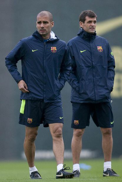 Pep Guardiola y Tito Vilanova, en un entrenamiento.