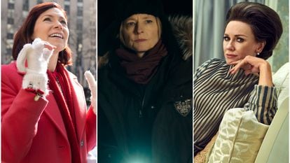Desde la izquierda, Carrie Preston, en 'Elsbeth'; Jodie Foster, en 'True Detective', y Naomi Watts, en 'Feud: Capote vs. The Swans'.