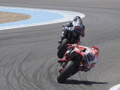 Lorenzo y M&aacute;rquez, durante la carrera del GP de Espa&ntilde;a, en Jerez. 