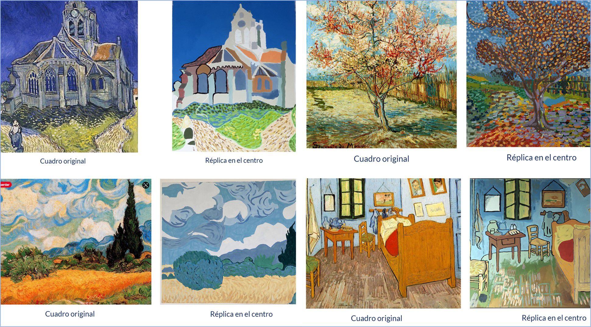 Reproducciones de cuadros de Van Gogh realizadas por estudiantes.