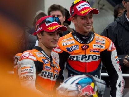 Pedrosa y Stoner, en el último Gran Premio de Valencia.