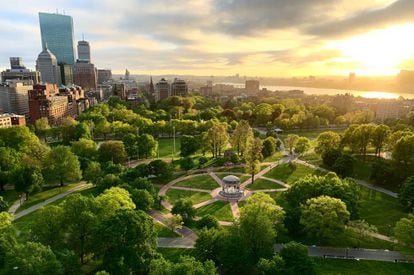 Vista aérea del jardín público Common de Boston.