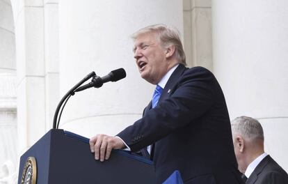 El presidente de los Estados Unidos, Donald Trump, durante un discurso este lunes.