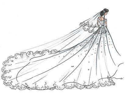 Boceto del segundo vestido de la novia, diseñado por Pauline Ducruet.