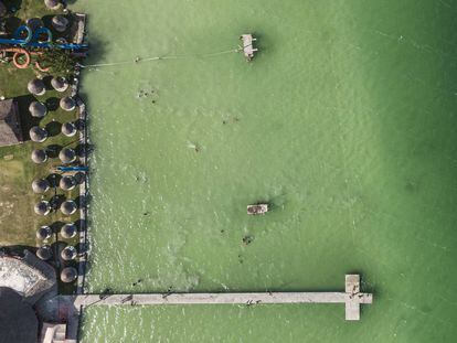Vista aérea del Parque Ecológico en la laguna de Bacalar, Quintana Roo, el pasado 17 de mayo.