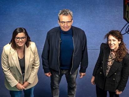 Sandra Gómez, Mariano Barroso y Esperanza Ibáñez, en la presentación en abril del campus de cine en la Universitat de València.