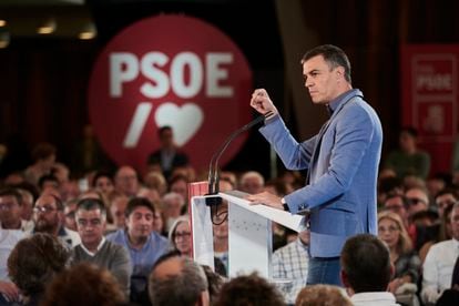 Pedro Sánchez, durante un mitin del PSOE en Navarra.
