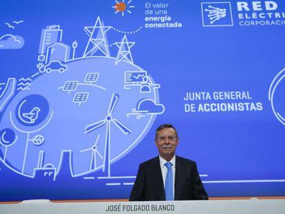 El presidente de la REE, Jos&eacute; Folgado Blanco, durante la junta de Accionistas celebrada hoy en Madrid.