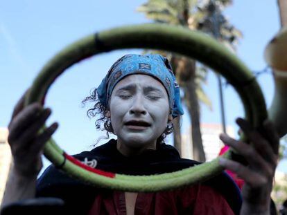 Una ciudadana mapuche en una manifestación en Chile, la pasada semana.