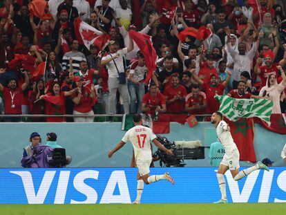 En-Nesyri celebra su gol ante Canadá durante el partido de la última jornada de la fase de grupos del Mundial de Qatar este jueves.