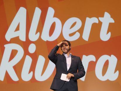 El candidato de Ciutadans (C's) a la Generalitat, Albert Rivera, en el Auditorio del Palau de Congressos de la Fira, en Barcelona.