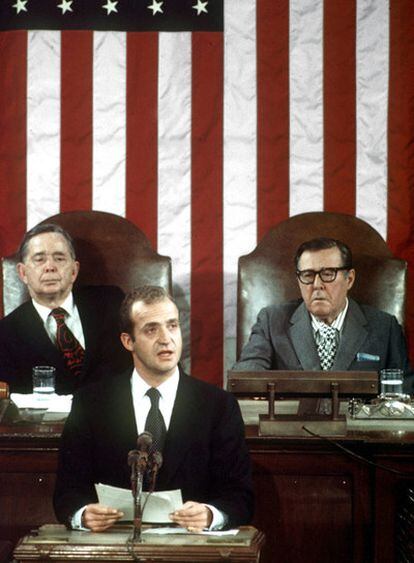 El rey Juan Carlos, en Washington durante un momento de su discurso ante el Congreso de los Estados Unidos el 2 de junio de 1976.