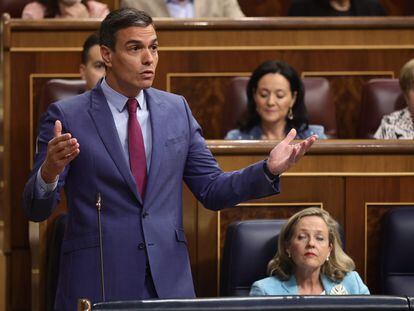 El presidente del Gobierno, Pedro Sánchez, este miércoles en la sesión de control en el Congreso.