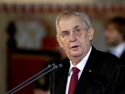 El presidente de República Checa, Milos Zeman, en el acto en el que asumió su cargo en el Castillo de Praga, el 8 de marzo de 2018, tras la reelección.