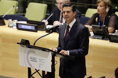 Enrique Peña Nieto, durante un discurso en la cumbre de refugiados de la ONU.