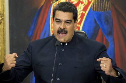 El mandatario venezolano, Nicol&aacute;s Maduro, durante una rueda de prensa. 