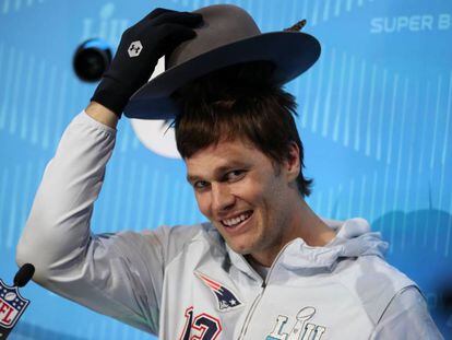Brady, durante una conferencia de prensa del Super Bowl.