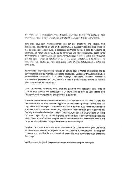 Carta original en francés de Pedro Sánchez a Mohamed VI. 23/03/22