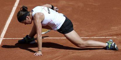 Lourdes Dom&iacute;nguez, durante uno de los partidos de la Copa Federaci&oacute;n ante Eslovaquia.