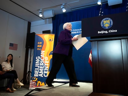 La secretaria del Tesoro de Estados Unidos, Janet Yellen, en un acto en Pekín.