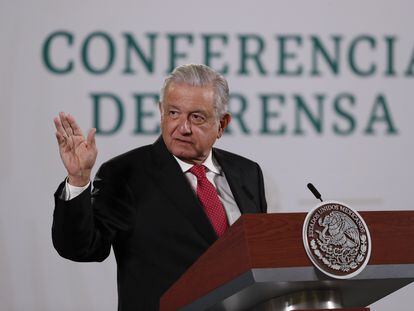 El presidente de México, Andrés Manuel López Obrador, en la rueda de prensa matutina en Palacio Nacional.