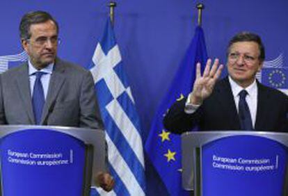 El primer ministro griego, Antonis Samaras, y el presidente de la Comisi&oacute;n Europea, Jose Manuel Durao Barroso.
