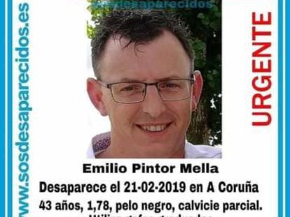 Cartel de SOS Desaparecidos que alerta del caso de Emilio Pintor.