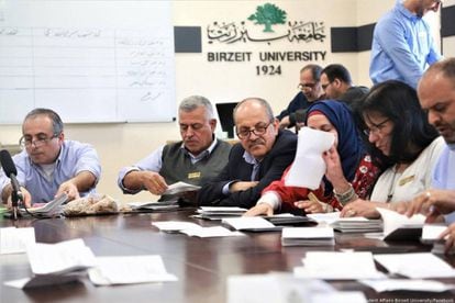 Una reunión en la Universidad de Birzeit, en Cisjordania. 