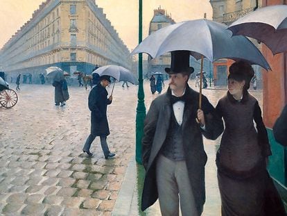 Calle de París en un día de lluvia (1877), pintura de Gustave Caillebotte que recrea al flâneur del siglo XIX. 