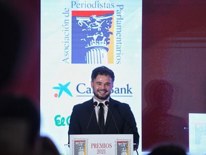 El portavoz de ERC en el Congreso, Gabriel Rufián, en la ceremonia de entrega de los premios de la APP.