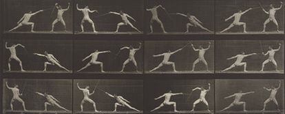 <i>Esgrima (Movimientos. Masculino). Plancha 349 (1887), </i><b>serie de fotografías de Eadweard Muybridge.</b>