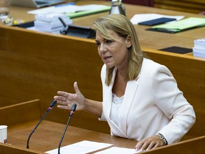 La vicepresidenta y consejera de Servicios Sociales, Susana camarero, durante una comparecencia en las Cortes.