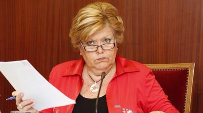 La alcaldesa de Novelda, Milagrosa Martínez, esta mañana durante el pleno municipal.