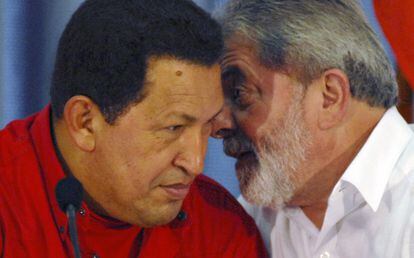 El presidente de Venezuela y el expresidente de Brasil en 2008.
