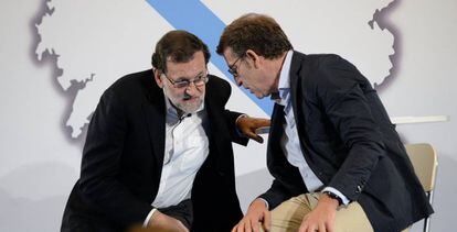 Rajoy y Alberto N&uacute;&ntilde;ez Feij&oacute;o, este viernes en Ourense. 