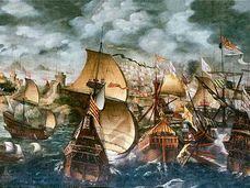 Representación de la Armada Invencible atribuida al pintor inglés Nicholas Hilliard. En vídeo, el tráiler del programa.
