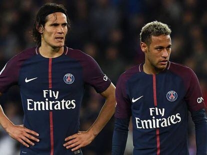 Cavani i Neymar durant el partit contra el Lió.