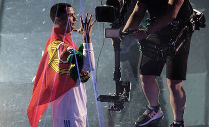 Cristiano Ronaldo, en las celebraciones del Bernabéu.