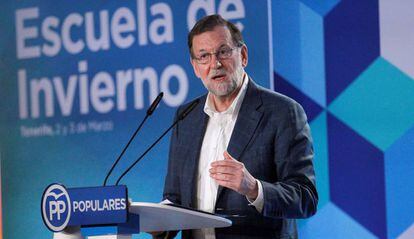 Mariano Rajoy, durante su intervenci&oacute;n en la escuela de invierno del PP. 